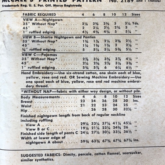 Uncut 1957 McCalls Pattern 2189 Girls 10 Nightgown Pajamas Baby Doll Shortie PJs - Picture 7 of 13